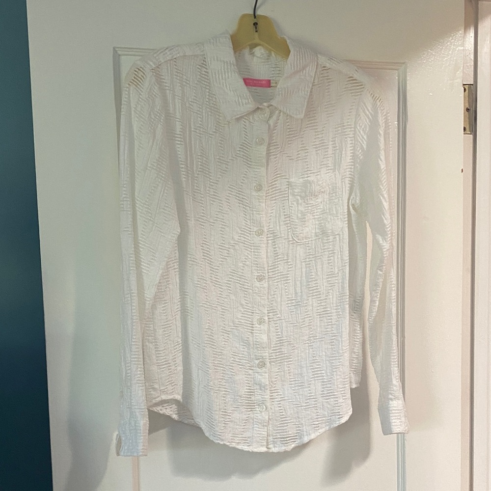 Isaac Mizrahi White Textured Button Down Shirt